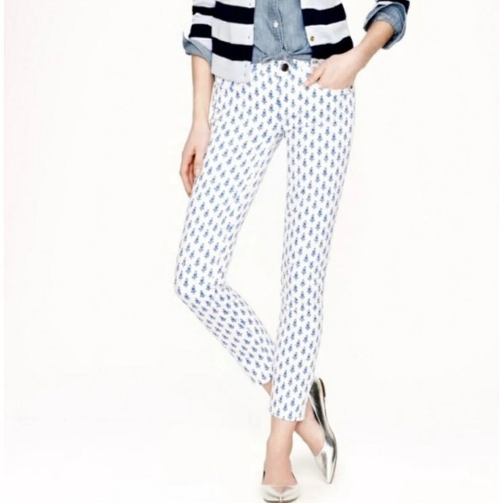 J. Crew Toothpick Ankle Skinny Jeans White and Blue Thistle 26 Casual Western